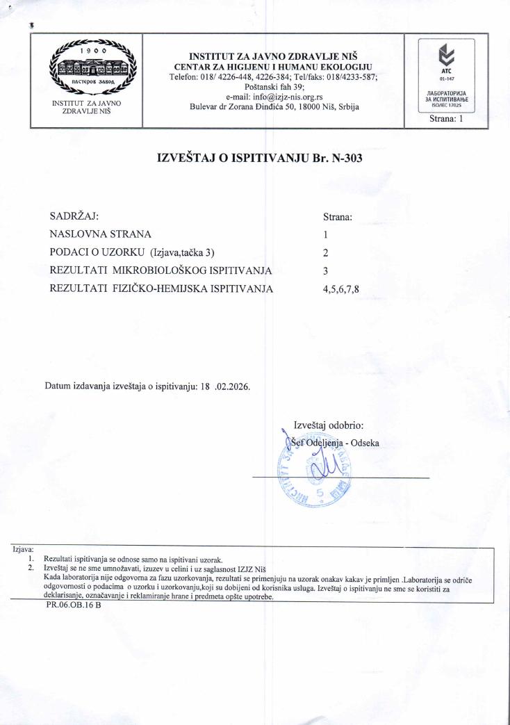 Stručno mišljenje i analitički izveštaj — Liofilizovana kopriva